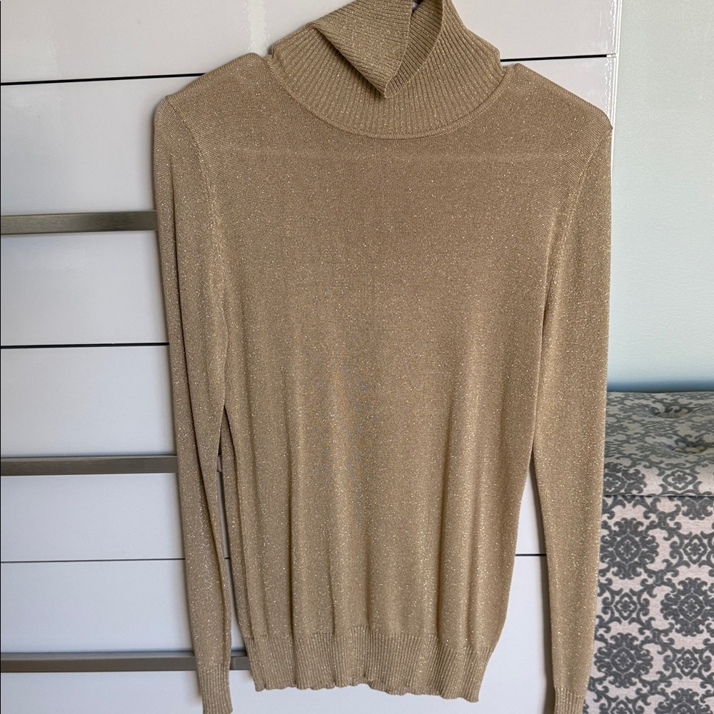 Joseph A Shimmering Gold Turtleneck Sweater